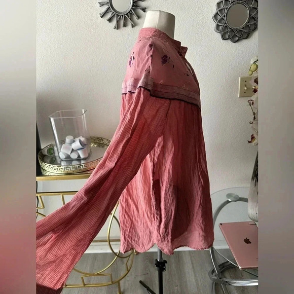 NWT FREE PEOPLE SZM HEARTS & COLORS BUTTON FRONT LONG SLEEVE BOHO CHIC - Picture 7 of 8